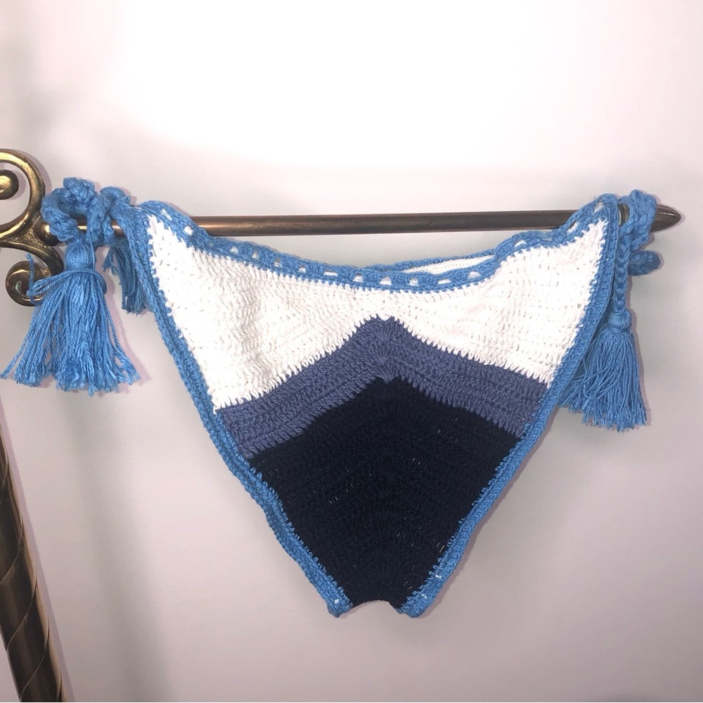 aerie Swim Team Crocheted Bikini swimsuit bottom Blue White Size Medium/…